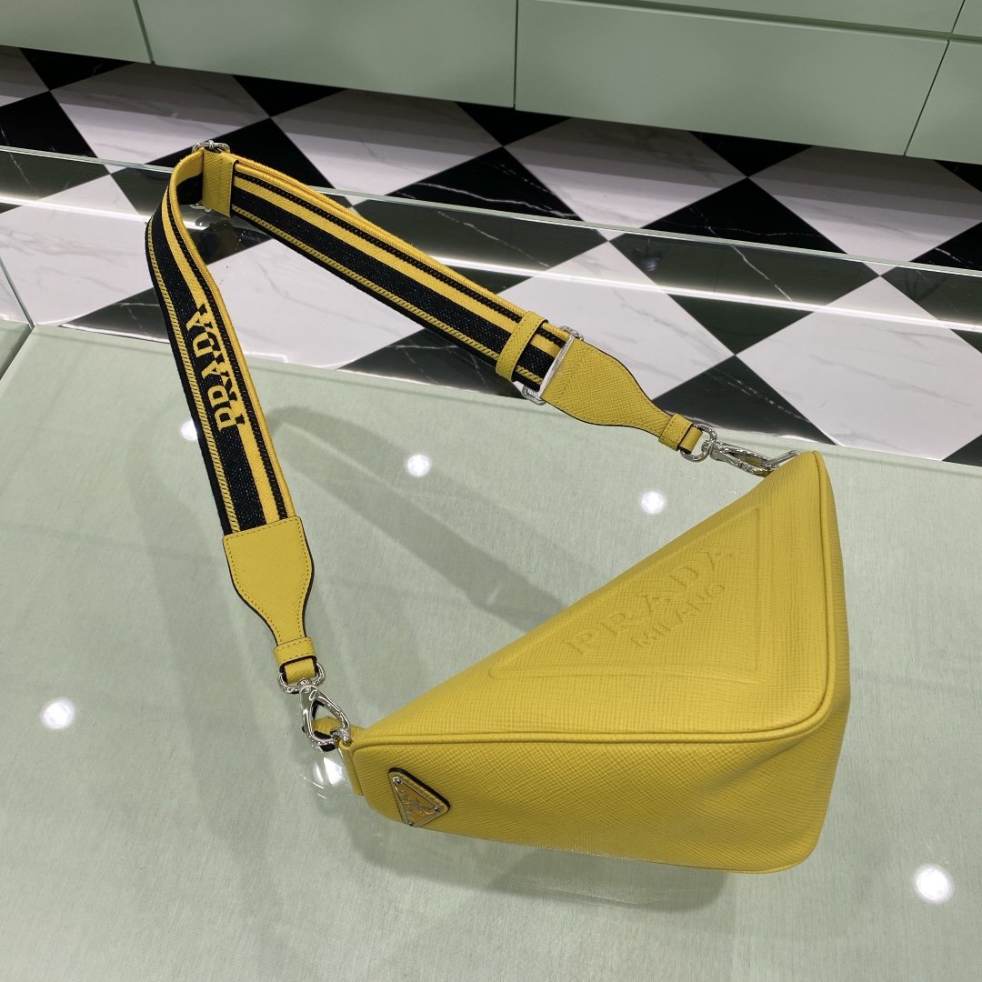 Prada Saffiano Triangle Bag Yellow For Women, Women's Bags 11in/28cm 2VH155_2FAD_F0377_V_OOO - Image 7