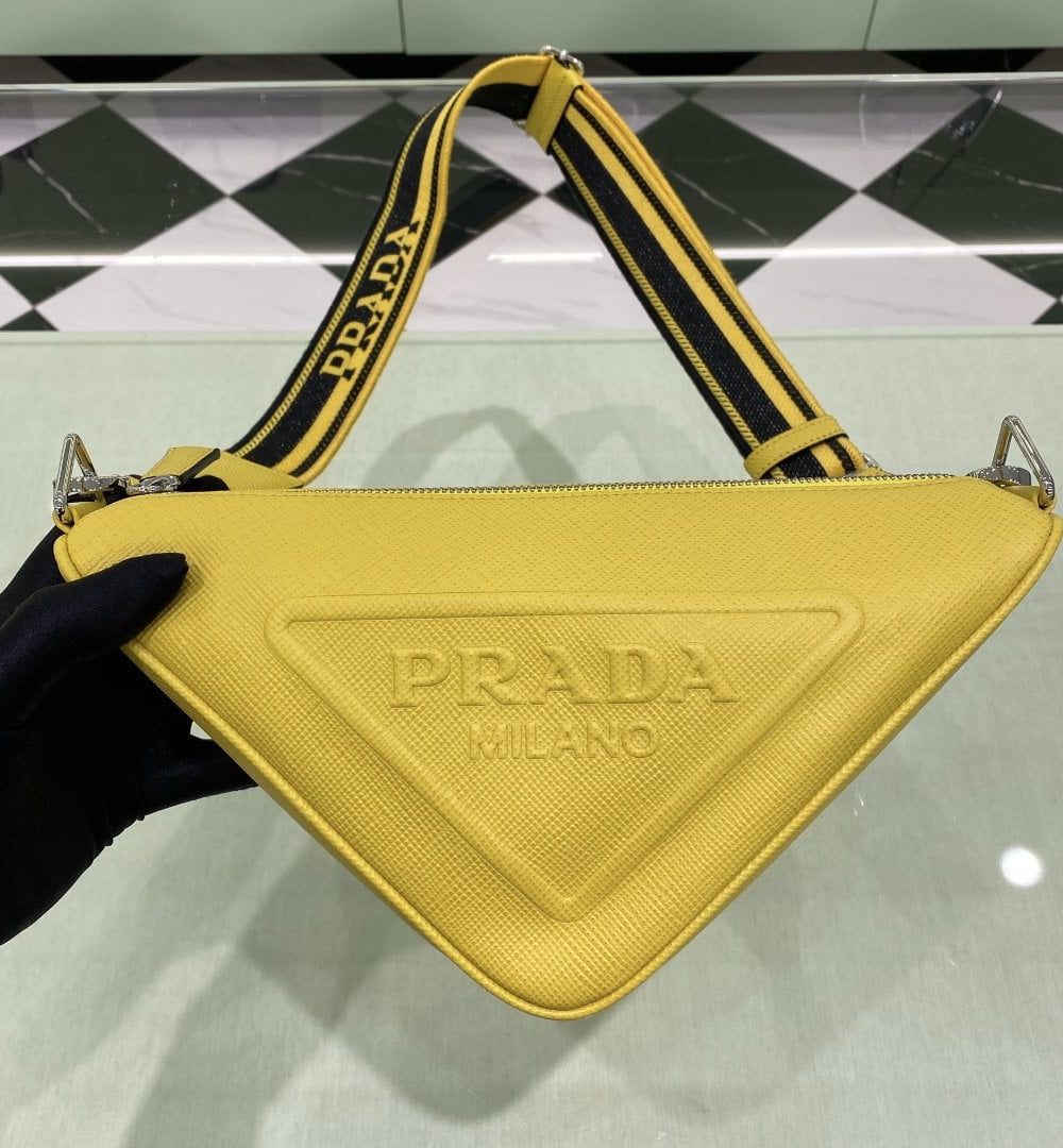 Prada Saffiano Triangle Bag Yellow For Women, Women's Bags 11in/28cm 2VH155_2FAD_F0377_V_OOO