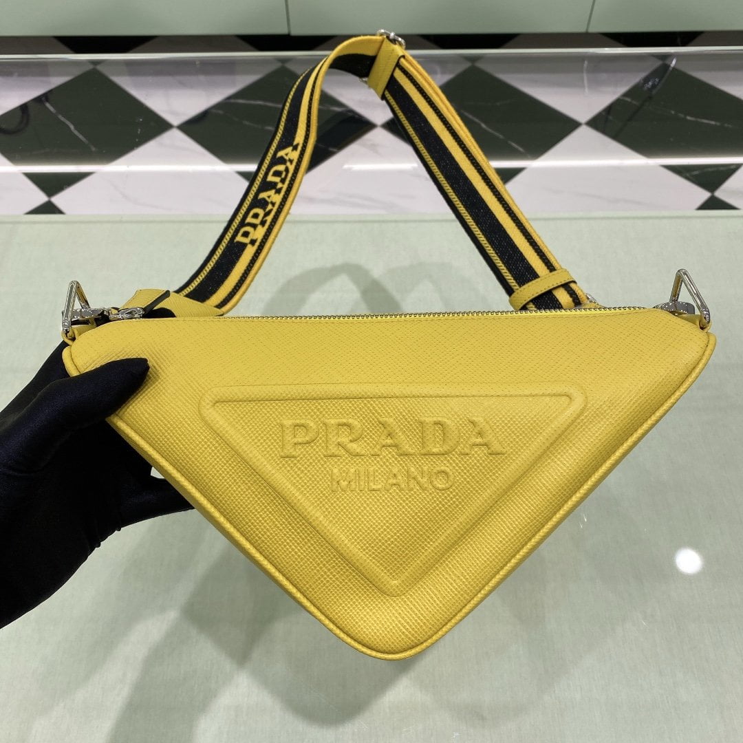 Prada Saffiano Triangle Bag Yellow For Women, Women's Bags 11in/28cm 2VH155_2FAD_F0377_V_OOO