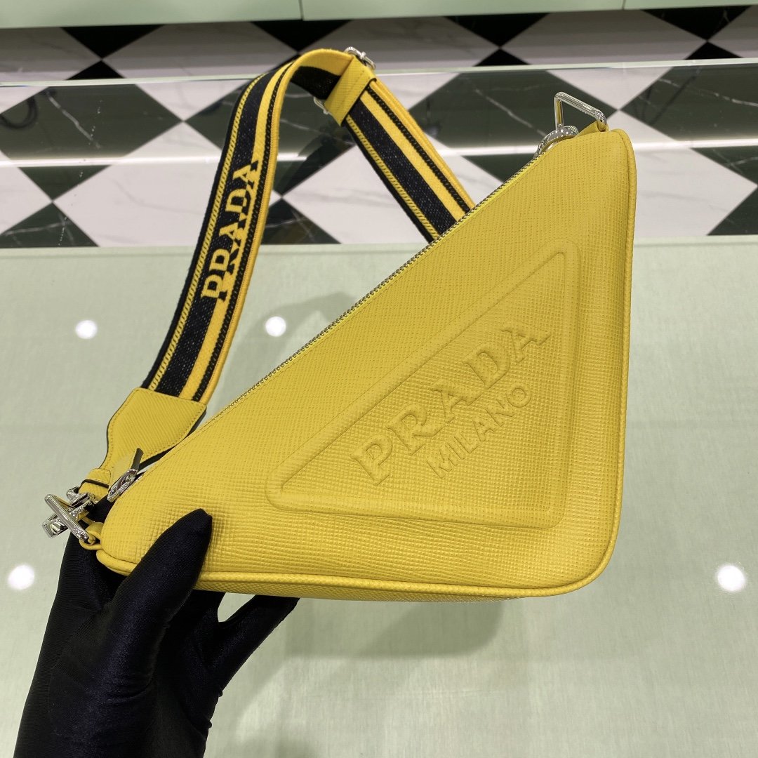 Prada Saffiano Triangle Bag Yellow For Women, Women's Bags 11in/28cm 2VH155_2FAD_F0377_V_OOO - Image 2