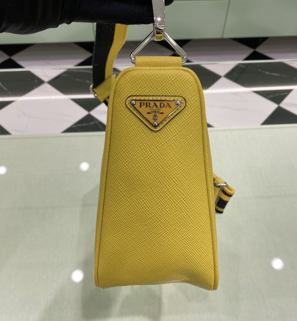 Prada Saffiano Triangle Bag Yellow For Women, Women's Bags 11in/28cm 2VH155_2FAD_F0377_V_OOO