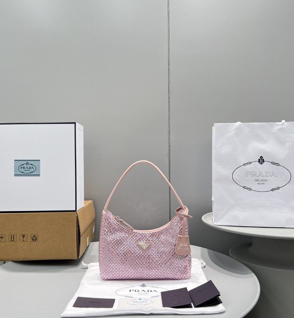 Prada Satin Mini-Bag With Crystals Silver For Women, Women's Bags 8.6in/22cm