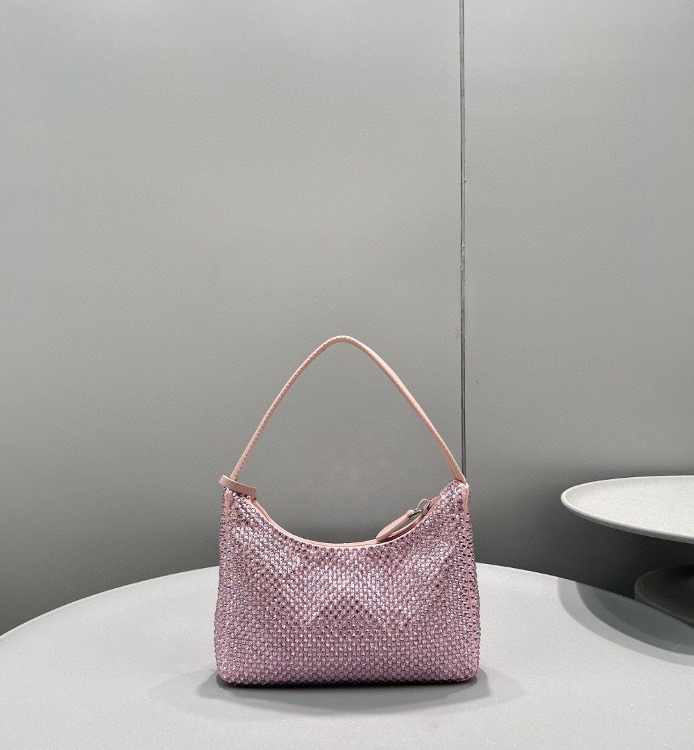 Prada Satin Mini-Bag With Crystals Silver For Women, Women's Bags 8.6in/22cm