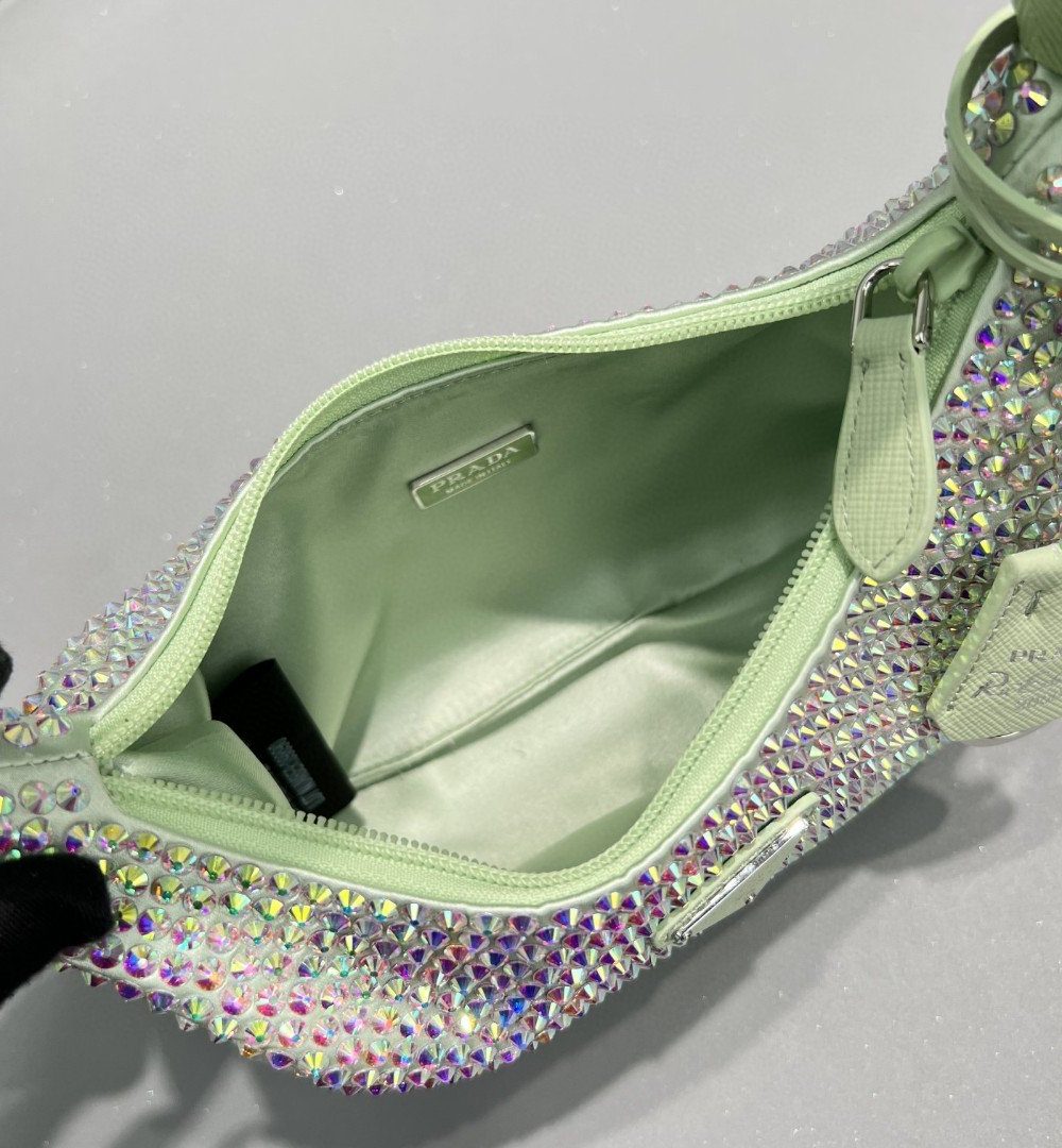 Prada Satin Mini-Bag With Crystals Silver/Gold For Women, Women's Bags 8.6in/22cm