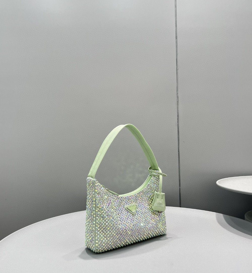 Prada Satin Mini-Bag With Crystals Silver/Gold For Women, Women's Bags 8.6in/22cm