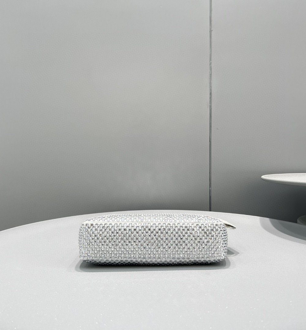 Prada Satin Mini-Bag With Crystals White For Women, Women's Bags 8.6in/22cm 1BC515_2AWL_F0009_V_OOO