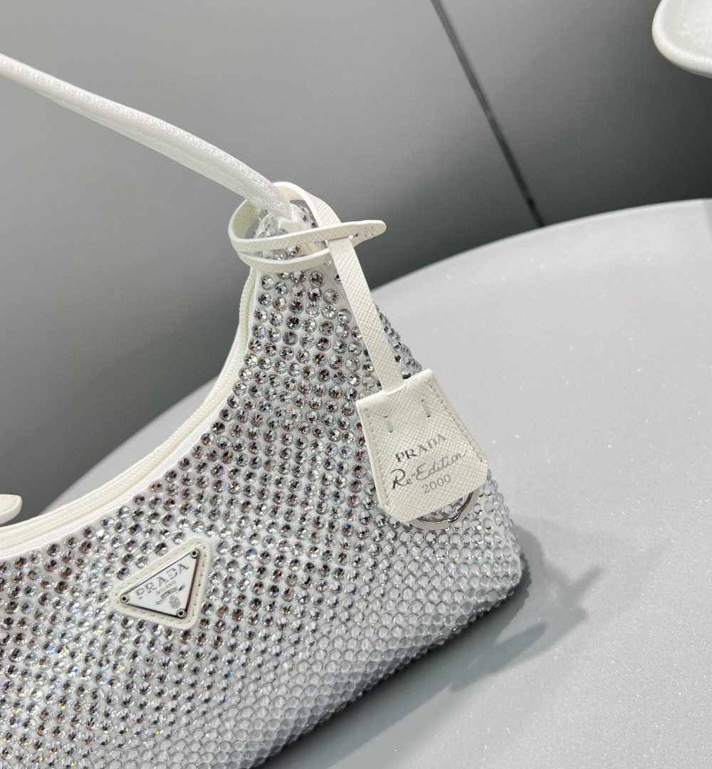 Prada Satin Mini-Bag With Crystals White For Women, Women's Bags 8.6in/22cm 1BC515_2AWL_F0009_V_OOO