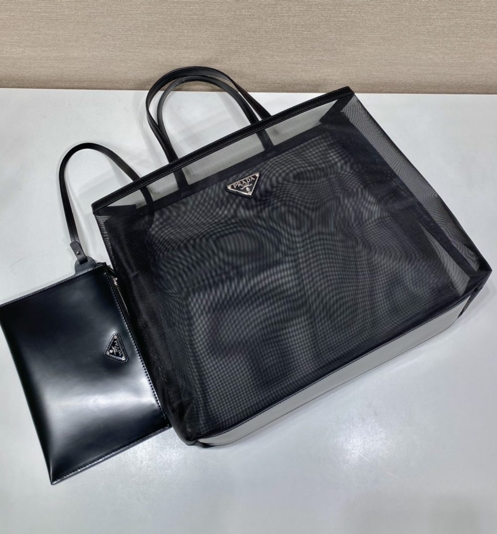 Prada Sequined Mesh Tote Bag Black For Women, Women's Bags 14.1in/36cm