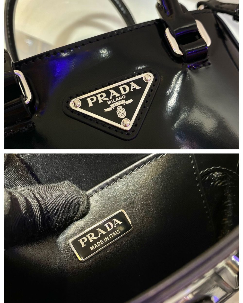 Prada Small Brushed Tote Black For Women, Women's Bags 6.9in/18cm 1BA331_ZO6_F0002_V_OOO