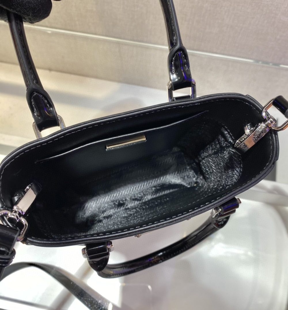 Prada Small Brushed Tote Black For Women, Women's Bags 6.9in/18cm 1BA331_ZO6_F0002_V_OOO