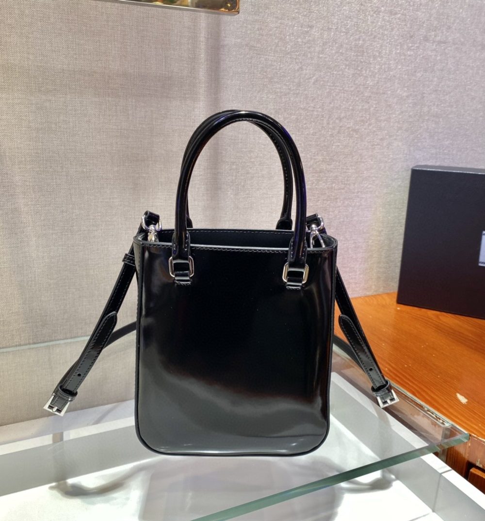 Prada Small Brushed Tote Black For Women, Women's Bags 6.9in/18cm 1BA331_ZO6_F0002_V_OOO