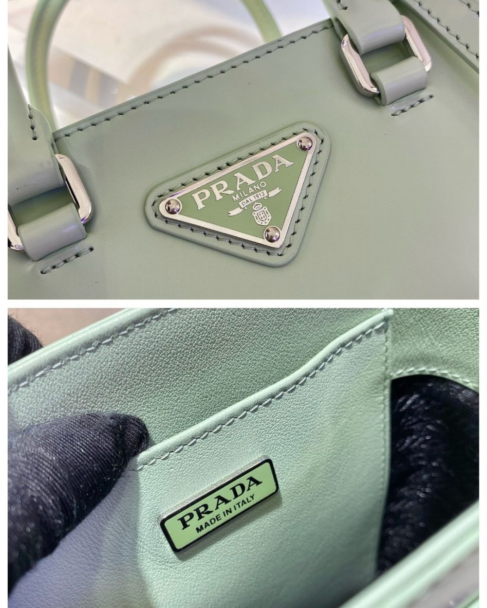 Prada Small Brushed Tote Green For Women, Women's Bags 6.9in/18cm
