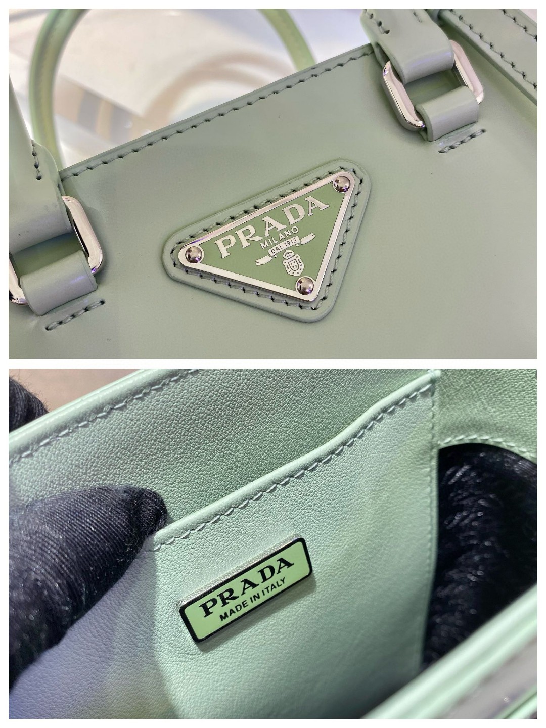 Prada Small Brushed Tote Green For Women, Women's Bags 6.9in/18cm - Image 2