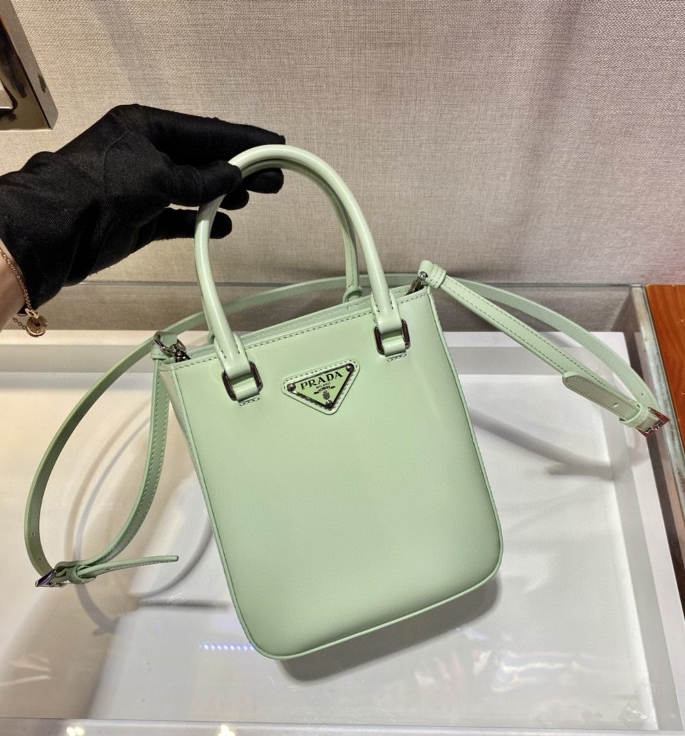 Prada Small Brushed Tote Green For Women, Women's Bags 6.9in/18cm
