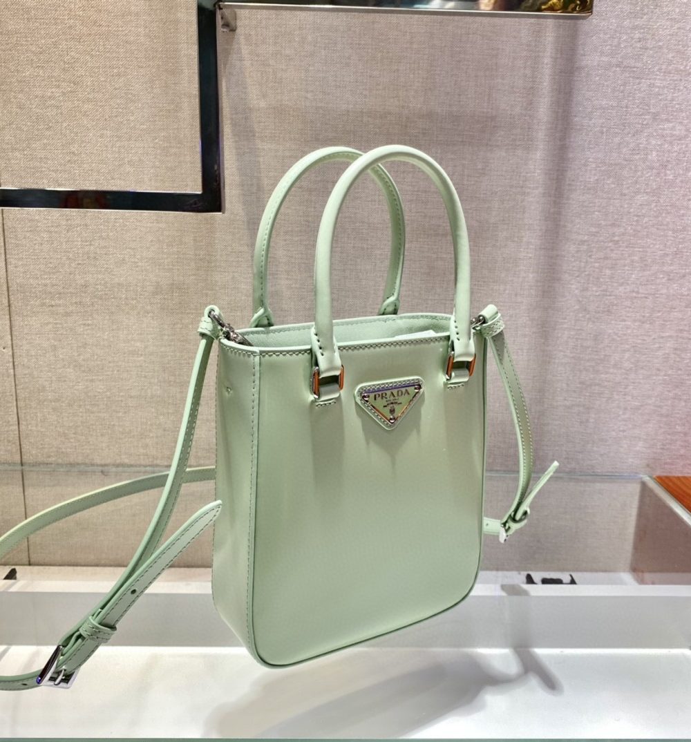 Prada Small Brushed Tote Green For Women, Women's Bags 6.9in/18cm