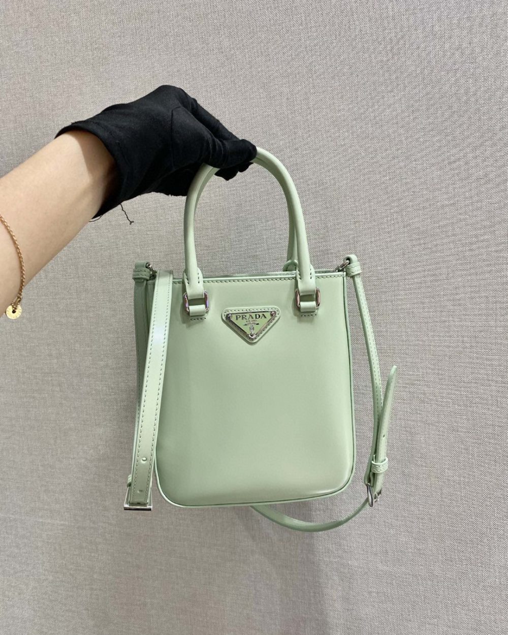 Prada Small Brushed Tote Green For Women, Women's Bags 6.9in/18cm