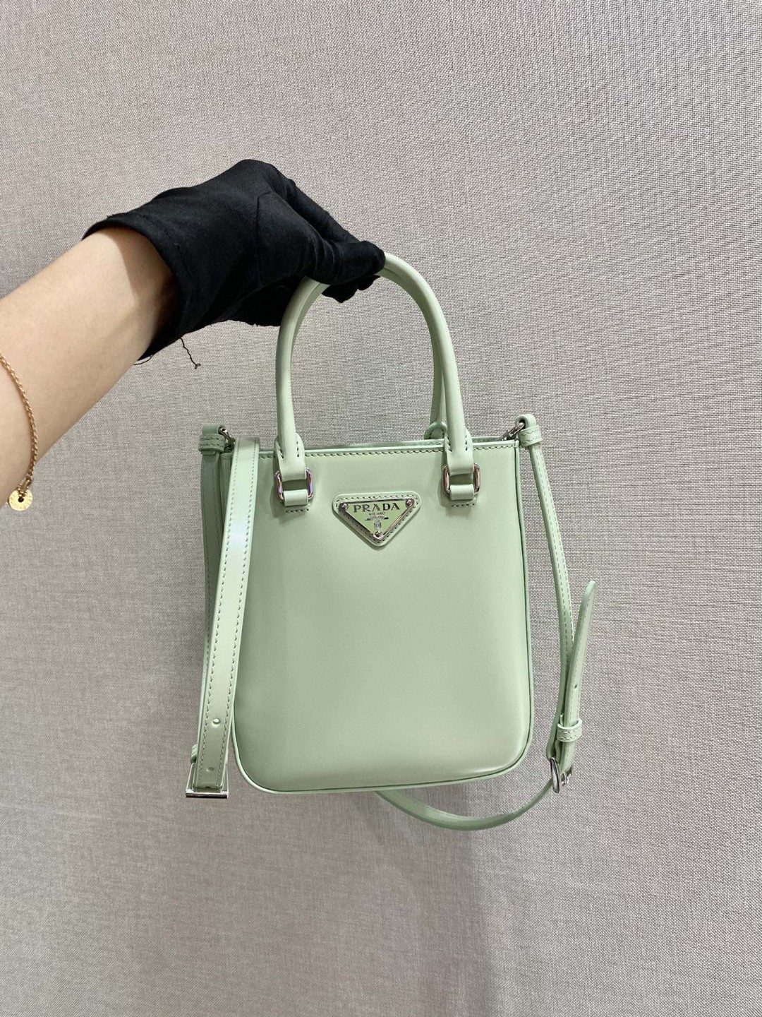 Prada Small Brushed Tote Green For Women, Women's Bags 6.9in/18cm - Image 3