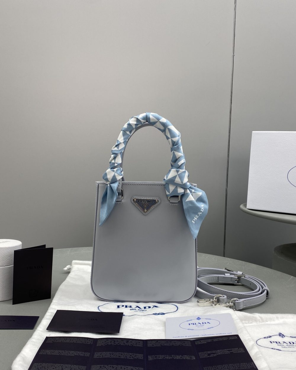 Prada Small Brushed Tote Grey For Women, Women's Bags 6.9in/18cm