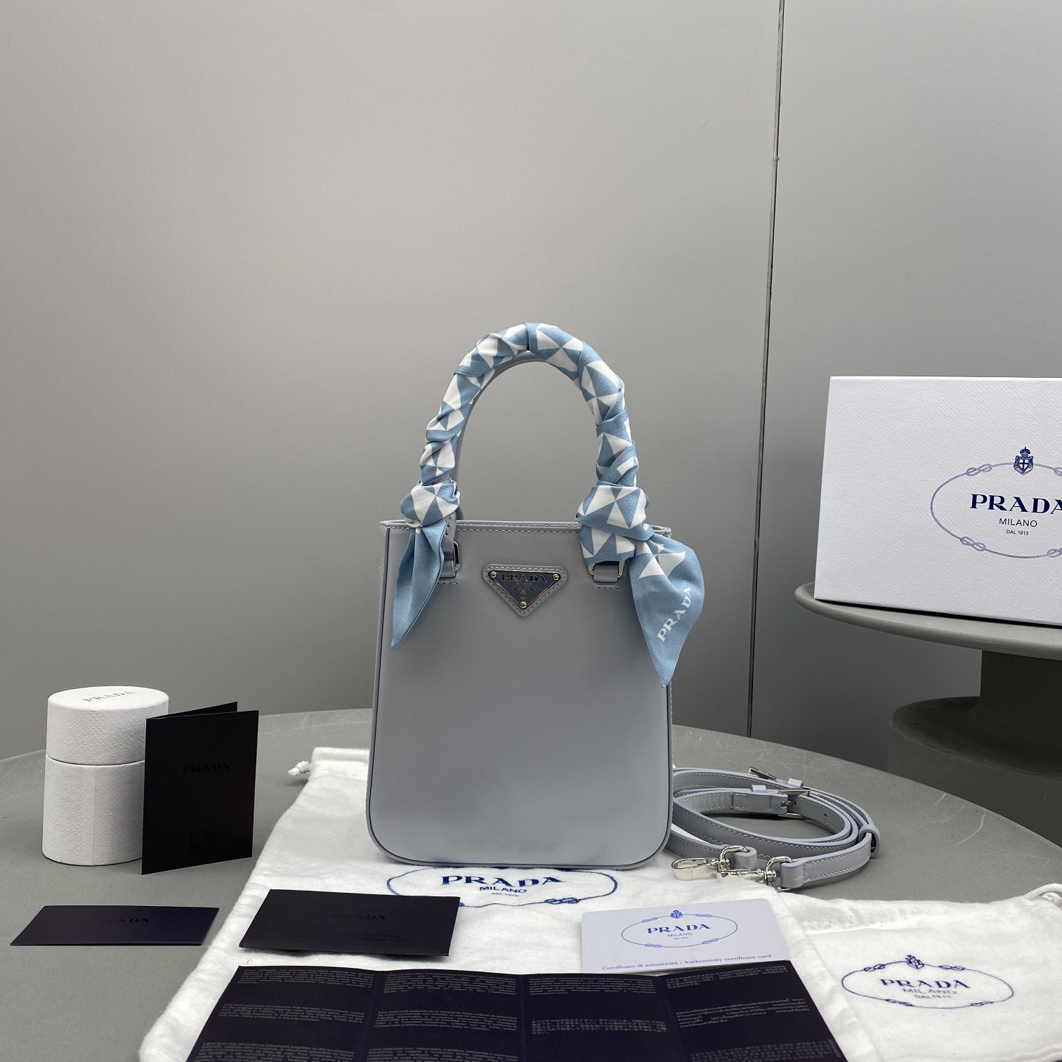 Prada Small Brushed Tote Grey For Women, Women's Bags 6.9in/18cm - Image 8