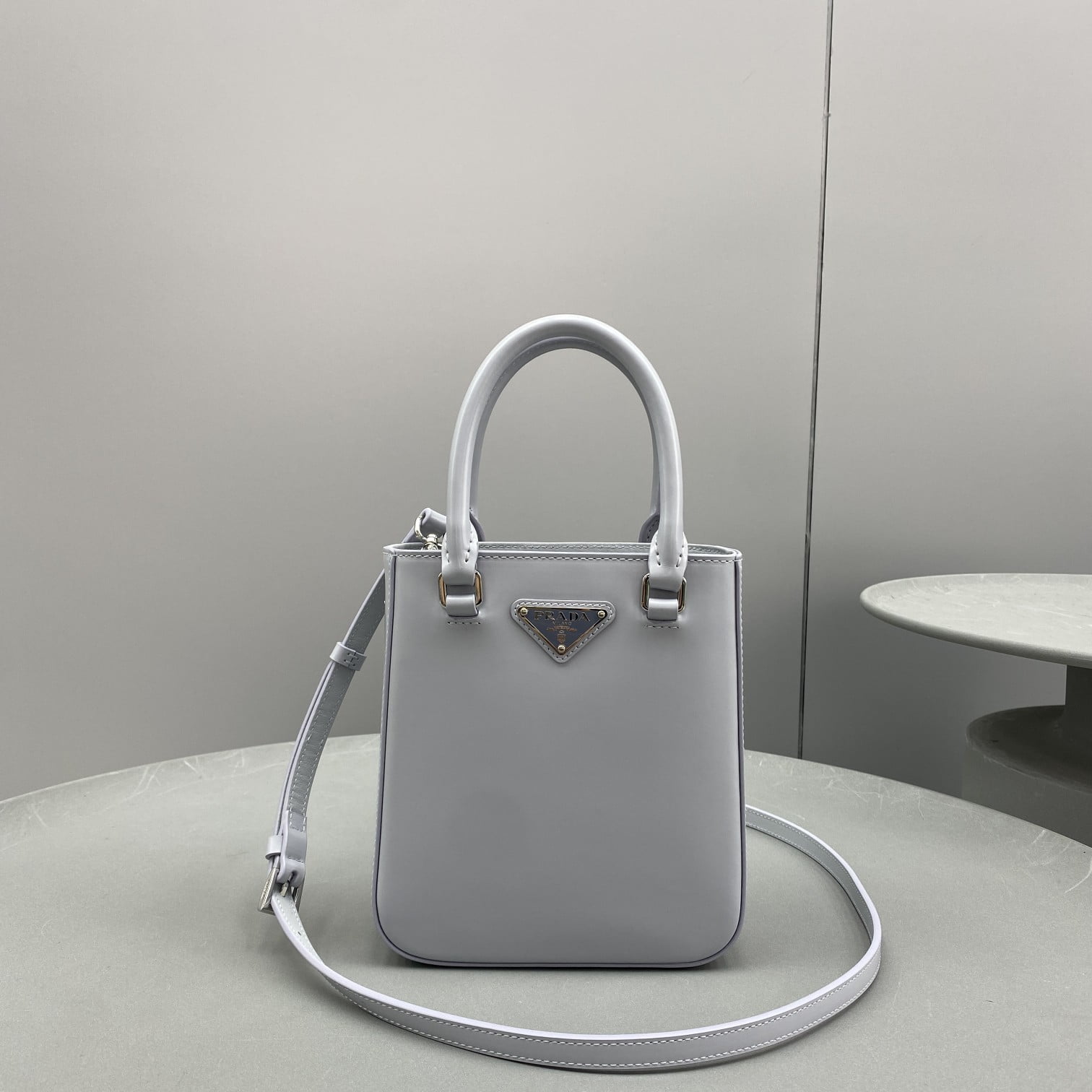 Prada Small Brushed Tote Grey For Women, Women's Bags 6.9in/18cm