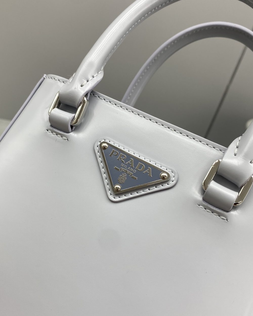 Prada Small Brushed Tote Grey For Women, Women's Bags 6.9in/18cm