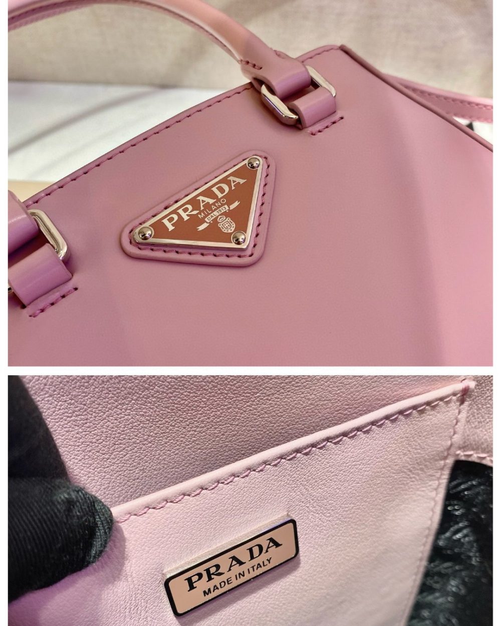 Prada Small Brushed Tote Pink For Women, Women's Bags 6.9in/18cm 1BA331_ZO6_F0E18_V_OOO