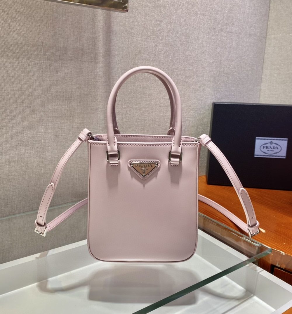 Prada Small Brushed Tote Pink For Women, Women's Bags 6.9in/18cm 1BA331_ZO6_F0E18_V_OOO