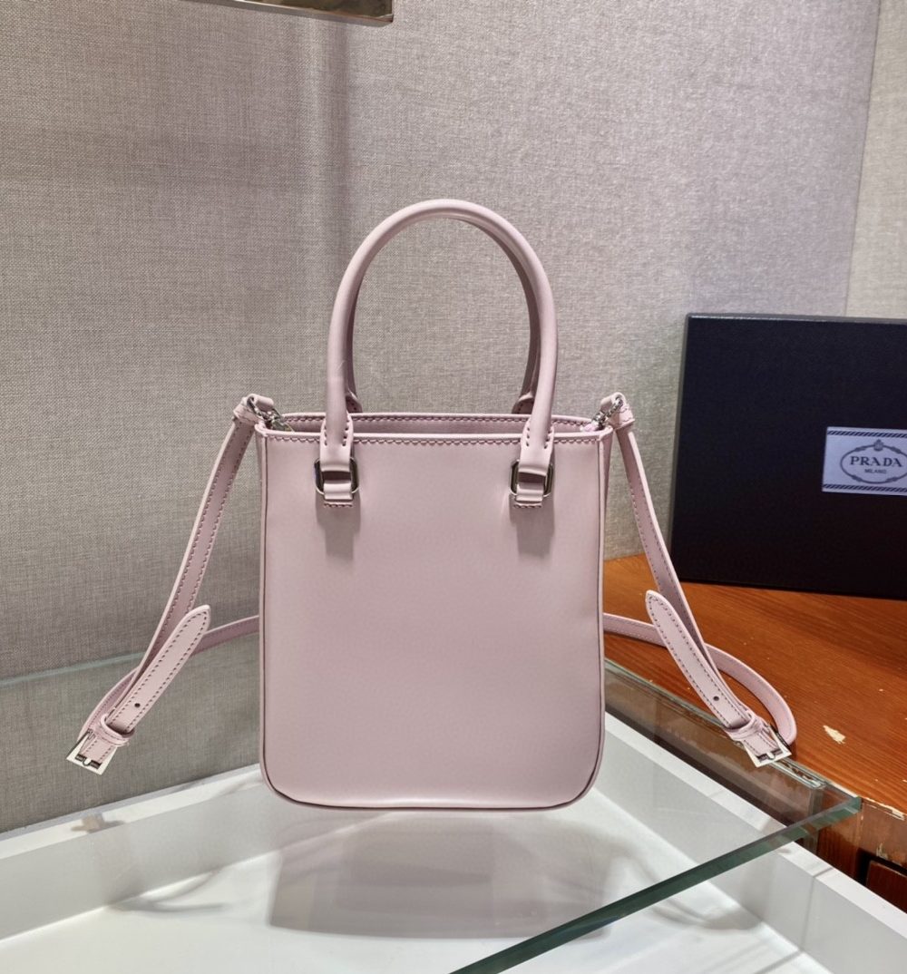 Prada Small Brushed Tote Pink For Women, Women's Bags 6.9in/18cm 1BA331_ZO6_F0E18_V_OOO