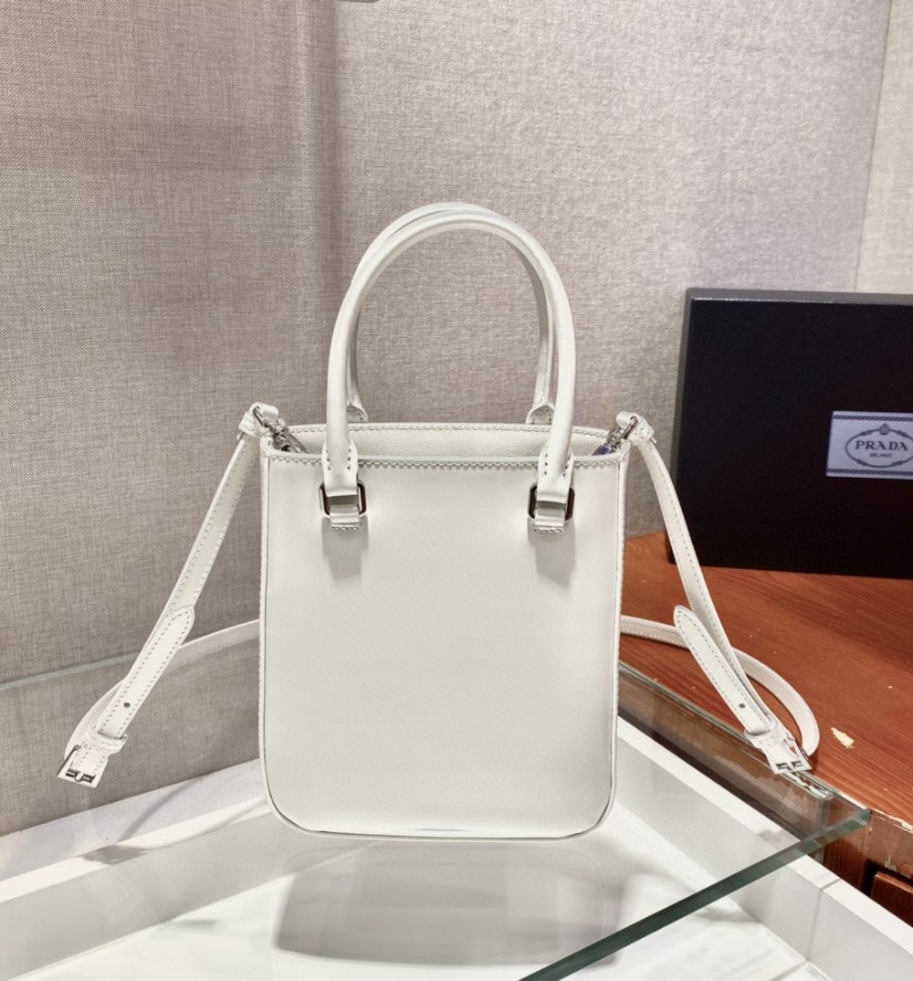 Prada Small Brushed Tote White For Women, Women's Bags 6.9in/18cm 1BA331_ZO6_F0009_V_OOO