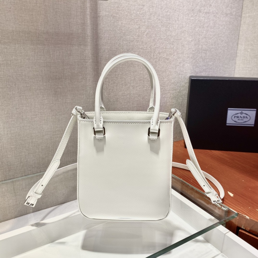 Prada Small Brushed Tote White For Women, Women's Bags 6.9in/18cm 1BA331_ZO6_F0009_V_OOO - Image 3