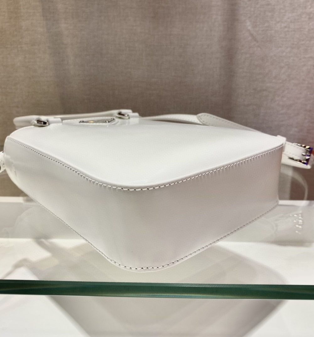 Prada Small Brushed Tote White For Women, Women's Bags 6.9in/18cm 1BA331_ZO6_F0009_V_OOO