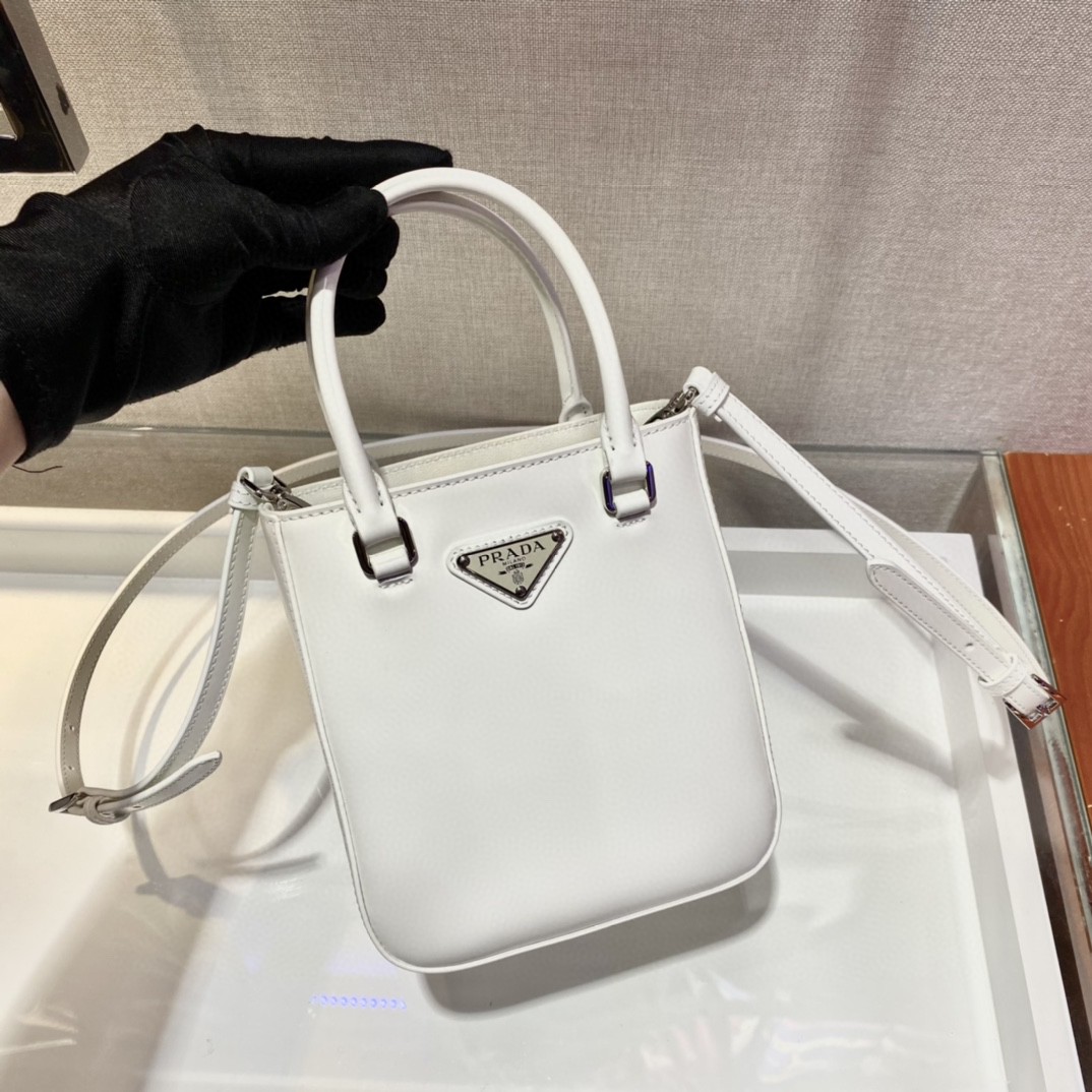 Prada Small Brushed Tote White For Women, Women's Bags 6.9in/18cm 1BA331_ZO6_F0009_V_OOO - Image 8