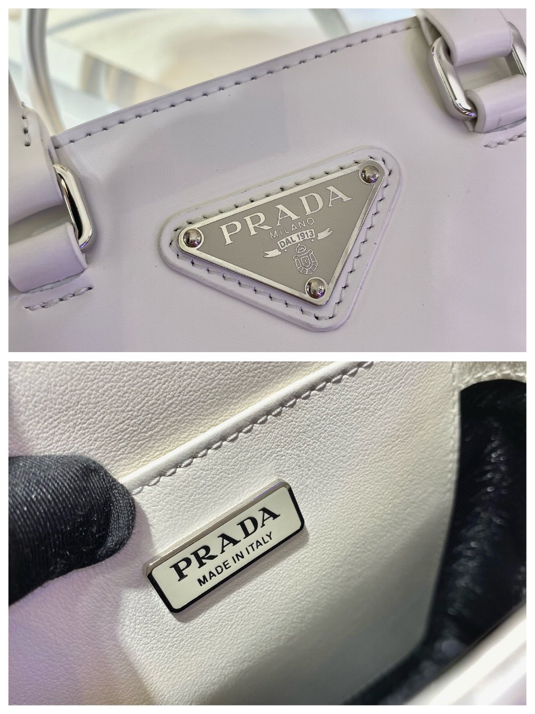 Prada Small Brushed Tote White For Women, Women's Bags 6.9in/18cm 1BA331_ZO6_F0009_V_OOO - Image 2