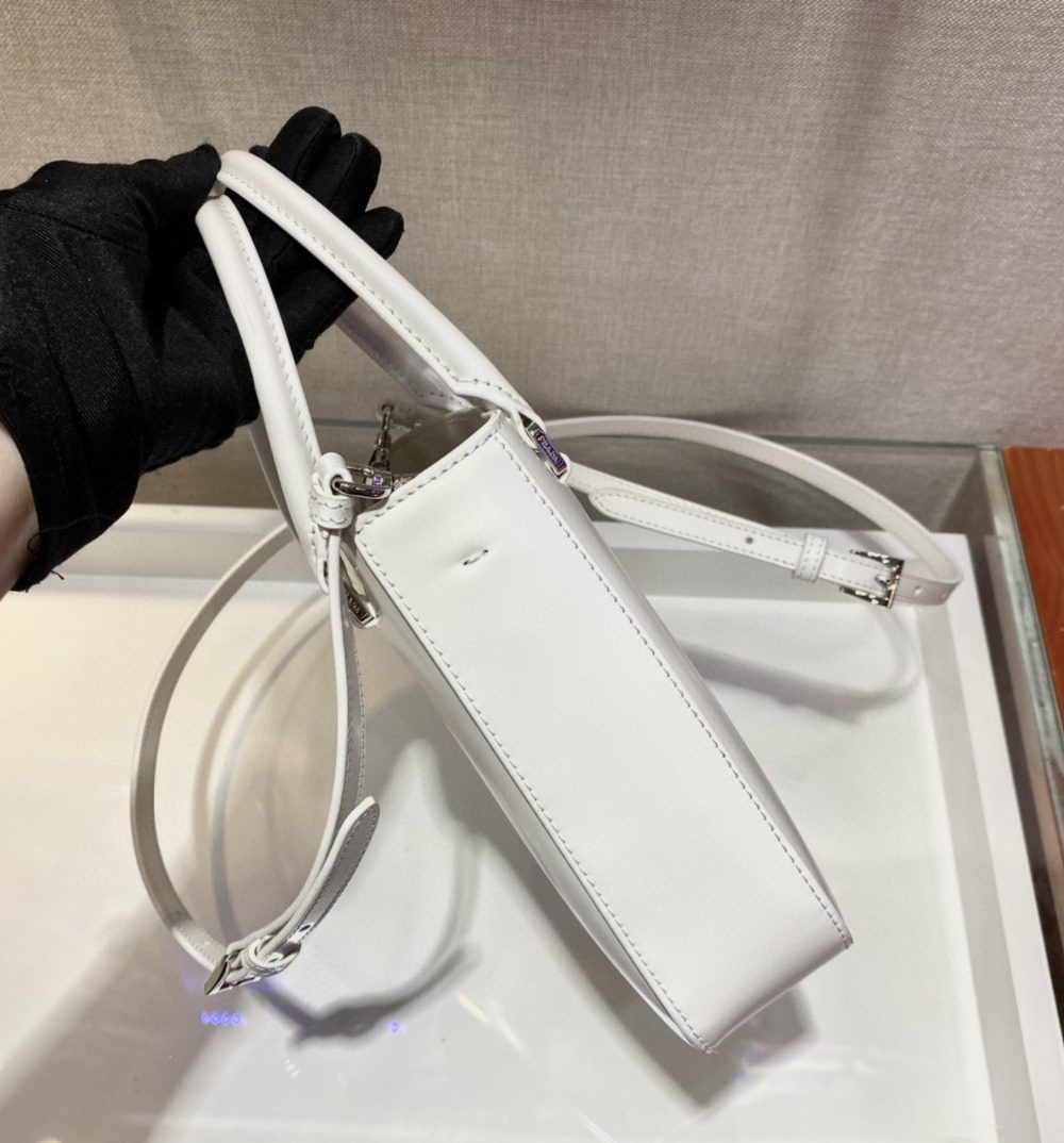 Prada Small Brushed Tote White For Women, Women's Bags 6.9in/18cm 1BA331_ZO6_F0009_V_OOO