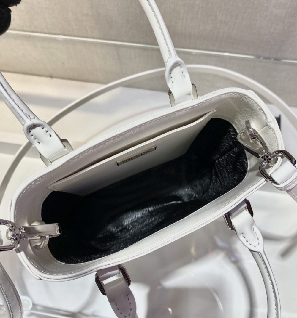 Prada Small Brushed Tote White For Women, Women's Bags 6.9in/18cm 1BA331_ZO6_F0009_V_OOO