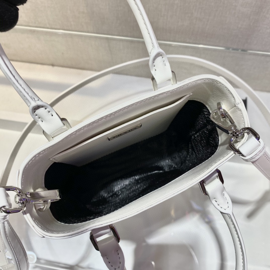 Prada Small Brushed Tote White For Women, Women's Bags 6.9in/18cm 1BA331_ZO6_F0009_V_OOO - Image 4