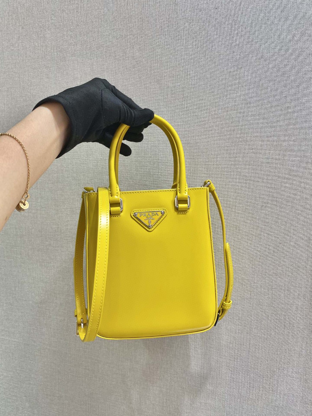Prada Small Brushed Tote Yellow For Women, Women's Bags 6.9in/18cm 1BA331_ZO6_F0ZNZ_V_OOO - Image 2