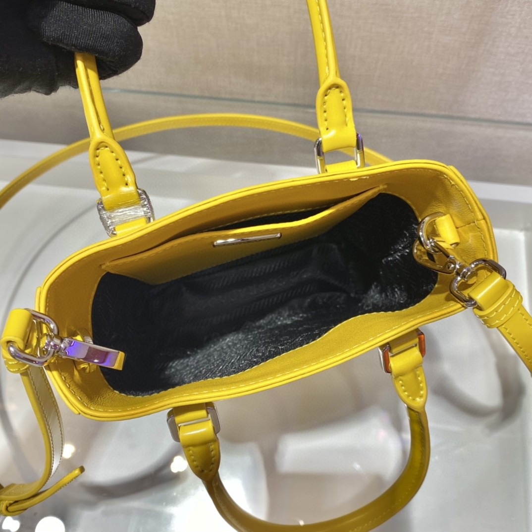 Prada Small Brushed Tote Yellow For Women, Women's Bags 6.9in/18cm 1BA331_ZO6_F0ZNZ_V_OOO - Image 6