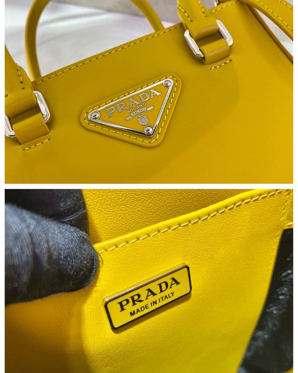 Prada Small Brushed Tote Yellow For Women, Women's Bags 6.9in/18cm 1BA331_ZO6_F0ZNZ_V_OOO