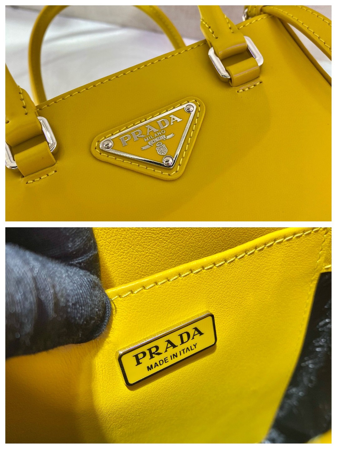Prada Small Brushed Tote Yellow For Women, Women's Bags 6.9in/18cm 1BA331_ZO6_F0ZNZ_V_OOO - Image 5
