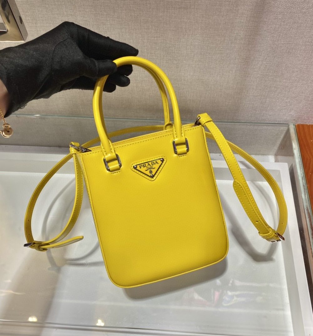 Prada Small Brushed Tote Yellow For Women, Women's Bags 6.9in/18cm 1BA331_ZO6_F0ZNZ_V_OOO