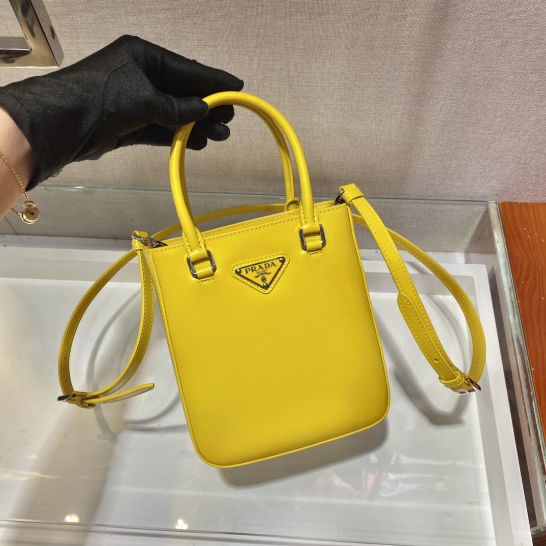 Prada Small Brushed Tote Yellow For Women, Women's Bags 6.9in/18cm 1BA331_ZO6_F0ZNZ_V_OOO - Image 9
