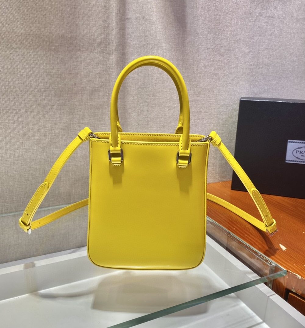 Prada Small Brushed Tote Yellow For Women, Women's Bags 6.9in/18cm 1BA331_ZO6_F0ZNZ_V_OOO