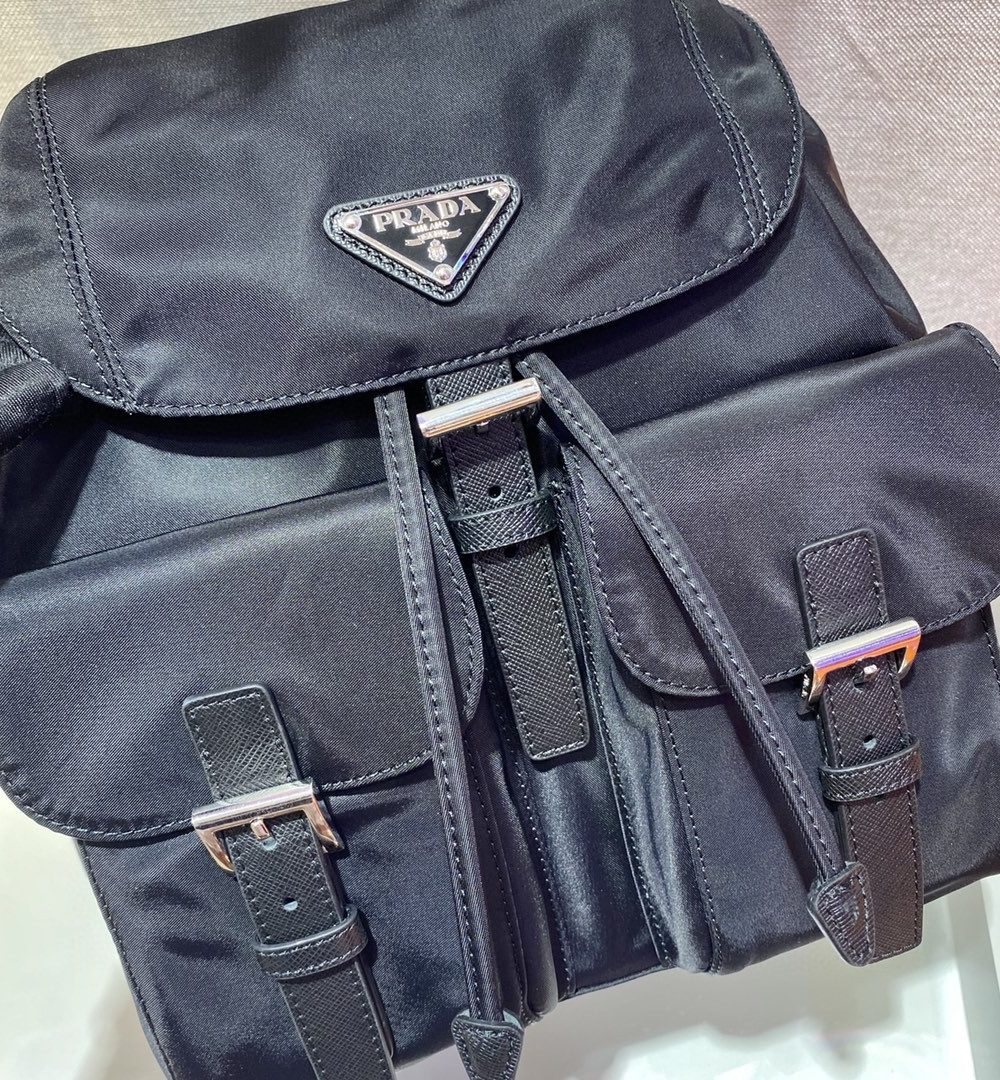 Prada Small Re-Nylon Backpack Black For Women, Women's Bags 11in/28cm 1BZ677_RV44_F0002_V_OOO