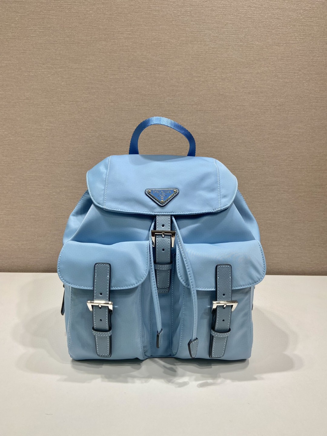 Prada Small Re-Nylon Backpack Blue For Women, Women's Bags 11in/28cm 1BZ677_RV44_F0076_V_OOO