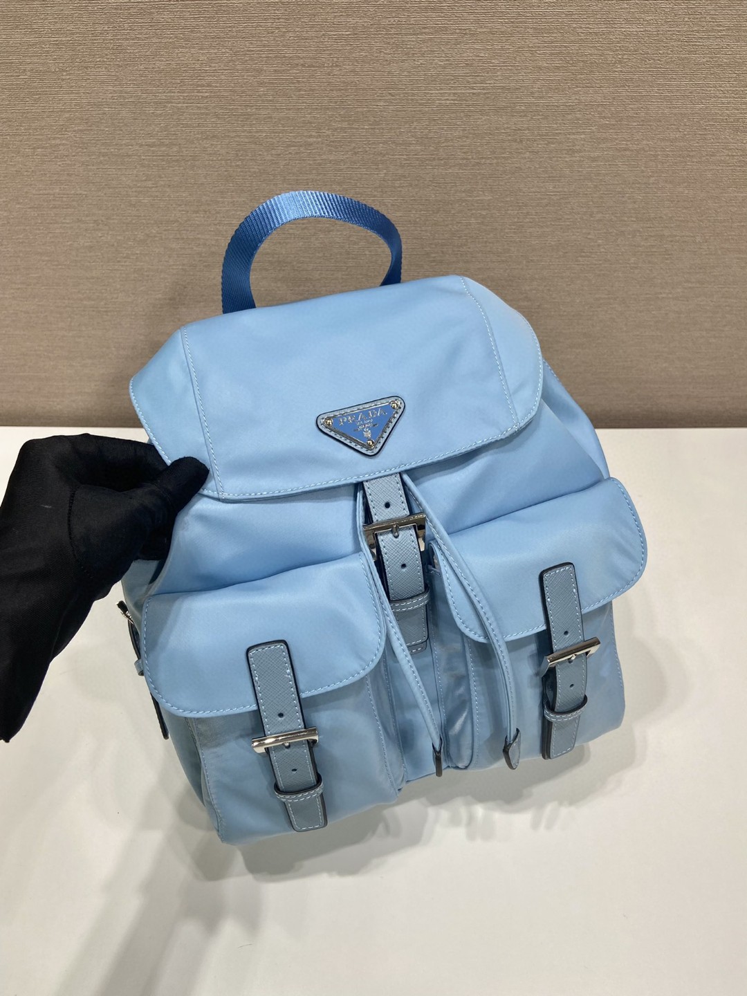 Prada Small Re-Nylon Backpack Blue For Women, Women's Bags 11in/28cm 1BZ677_RV44_F0076_V_OOO - Image 5
