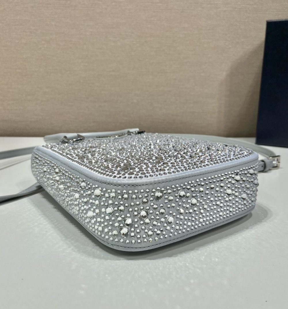 Prada Small Satin Tote Bag With Crystals Silver For Women, Women's Bags 6.9in/18cm 1BA331_2AWL_F0934_V_OOO
