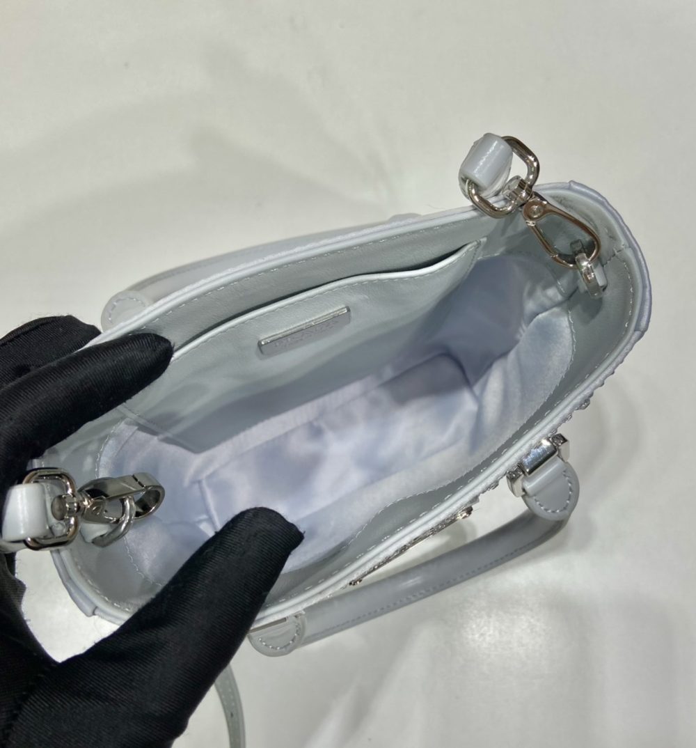 Prada Small Satin Tote Bag With Crystals Silver For Women, Women's Bags 6.9in/18cm 1BA331_2AWL_F0934_V_OOO