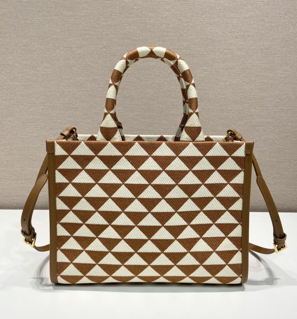 Prada Small Symbole Jacquard Fabric Handbag Brown/White For Women, Women's Bags 11in/28cm 1BA354_2FKL_F0I0U_V_OOO