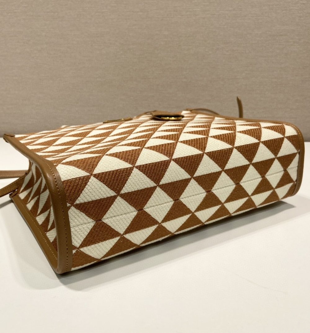 Prada Small Symbole Jacquard Fabric Handbag Brown/White For Women, Women's Bags 11in/28cm 1BA354_2FKL_F0I0U_V_OOO